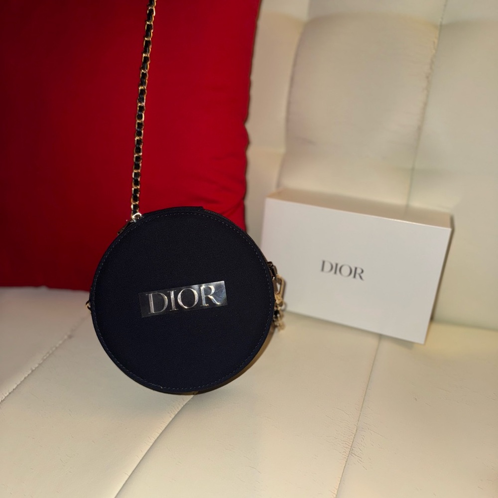 Dior Black Round Crossbody Bag with Silver Chain
